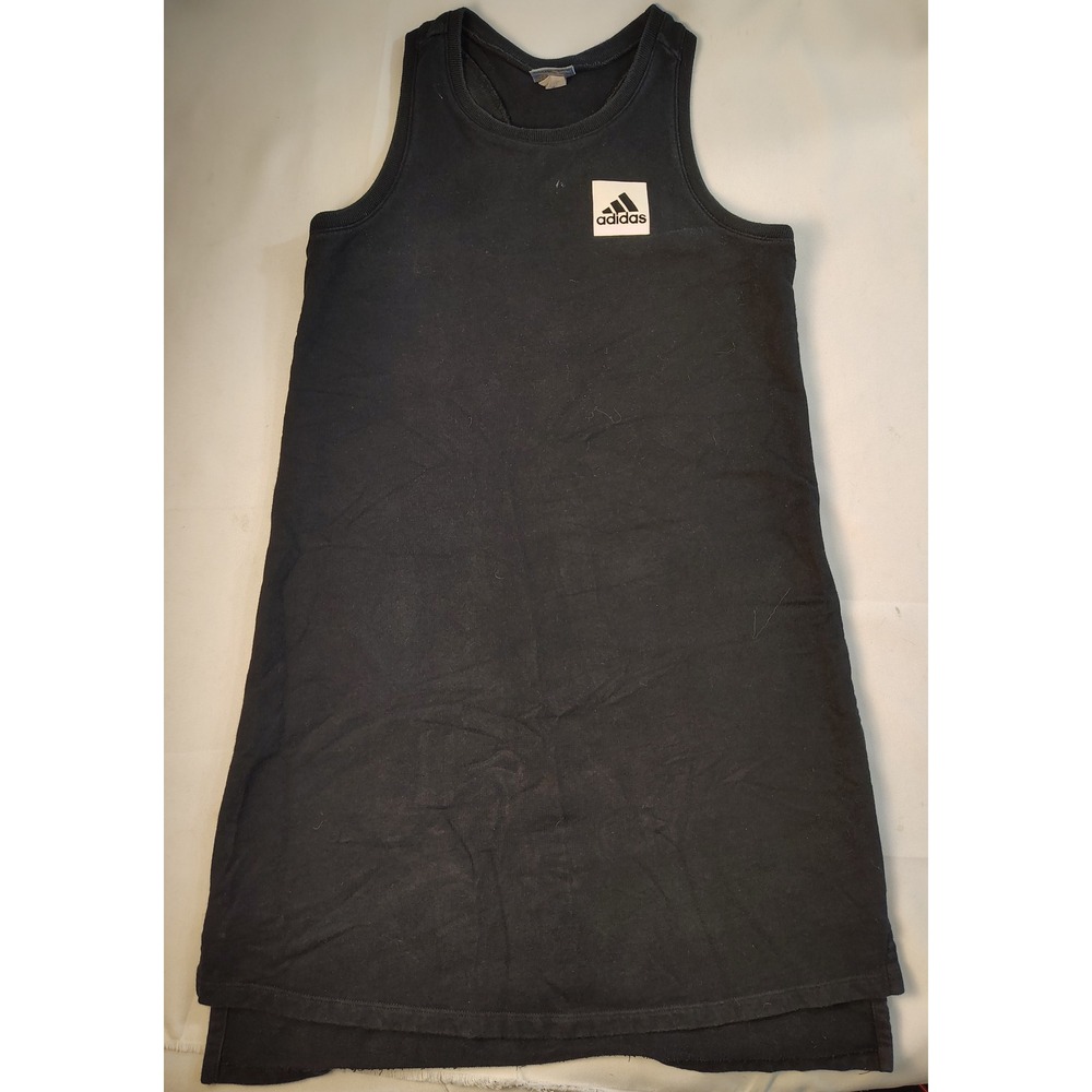 Adidas Girls XL 14/16 Black Sleeveless Racerback Dress Logo High Low Hem Cotton